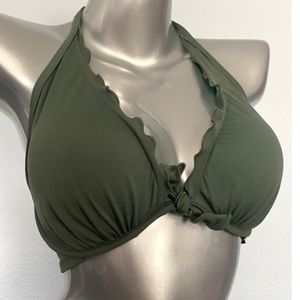 Victorias Secret Nwt Olive Green Ruffle Capri Halter Bikini Top Swim 38C